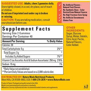 Nature Made Vitamin C 250 mg per serving, Dietary Supplement for Immune Support, Gummy 80 Count (Pack of 1), 40 Day Supply