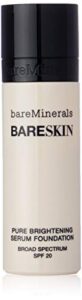 bareminerals bareskin pure brightening serum foundation spf 20, bare porcelain 01, 1 ounce