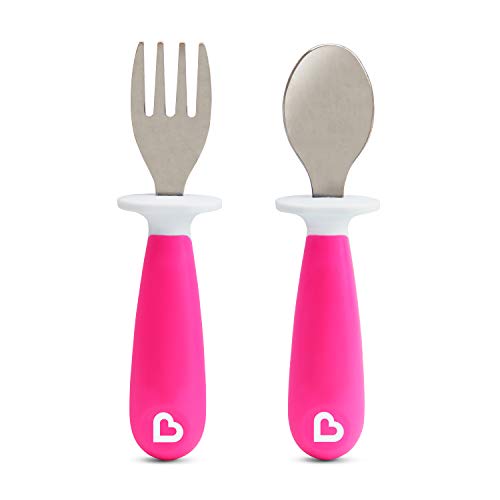 Munchkin® Raise™ Toddler Fork and Spoon Utensil Set, 2 Pack, Bright Pink