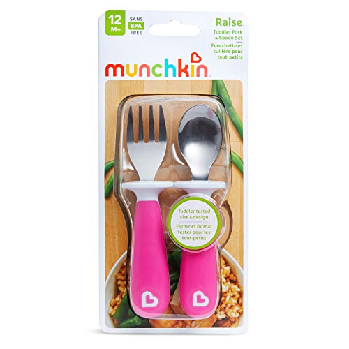 Munchkin® Raise™ Toddler Fork and Spoon Utensil Set, 2 Pack, Bright Pink