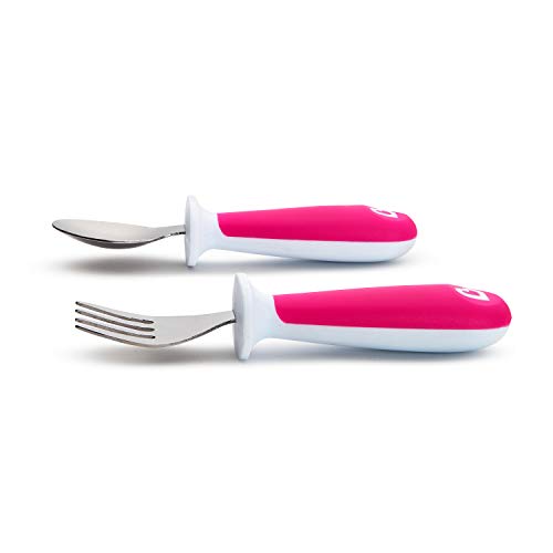 Munchkin® Raise™ Toddler Fork and Spoon Utensil Set, 2 Pack, Bright Pink