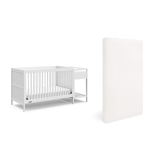 Graco Fable Convertible  Crib & Changer with Premium Foam Crib and Toddler Mattress - White