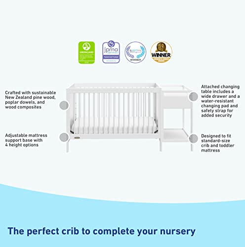 Graco Fable Convertible  Crib & Changer with Premium Foam Crib and Toddler Mattress - White