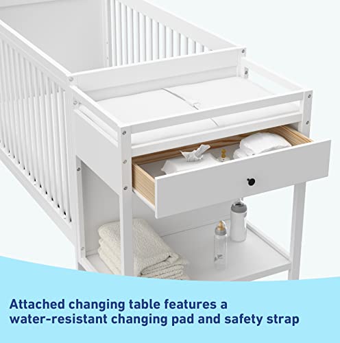 Graco Fable Convertible  Crib & Changer with Premium Foam Crib and Toddler Mattress - White