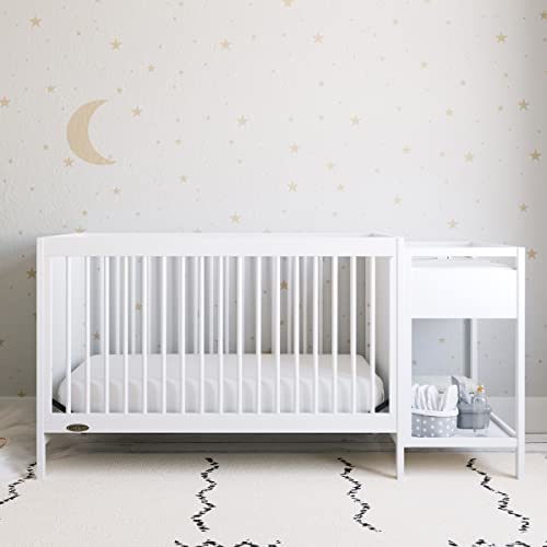 Graco Fable Convertible  Crib & Changer with Premium Foam Crib and Toddler Mattress - White