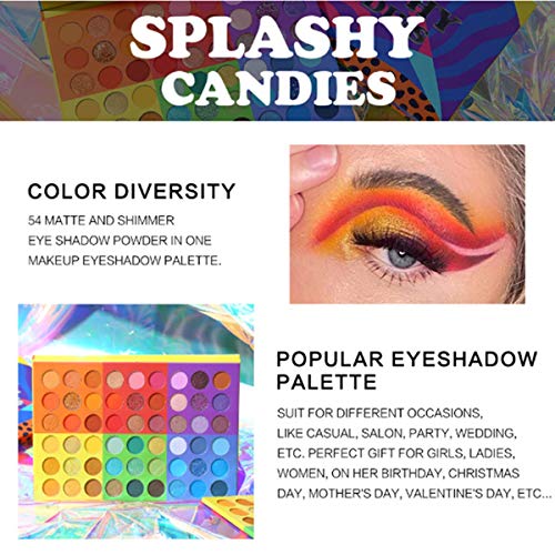 UCANBE 54 Colors Splashy Candies Eyeshadow Palette, Highly Pigmented Matte Shimmer Soft Creamy Glitter Rainbow Bright Powder Eye Shadow Blendable Waterproof Long Lasting Makeup Pallet…