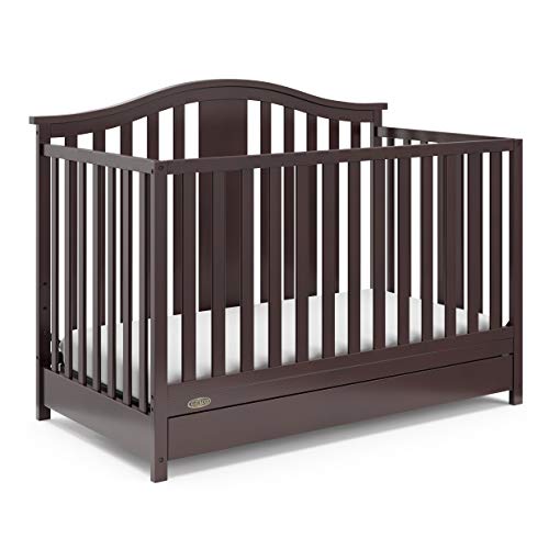 Graco Solano 5-in-1 Convertible Crib with Drawer (Espresso) – GREENGUARD Gold Certified, Crib with Drawer Combo, Includes Full-Size Nursery Storage Drawer, Converts to Toddler Bed and Full-Size Bed