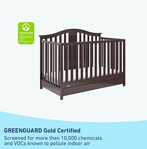 Graco Solano 5-in-1 Convertible Crib with Drawer (Espresso) – GREENGUARD Gold Certified, Crib with Drawer Combo, Includes Full-Size Nursery Storage Drawer, Converts to Toddler Bed and Full-Size Bed