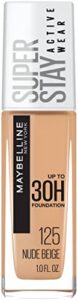maybelline super stay full coverage liquid foundation active wear makeup, up to 30hr wear, transfer, sweat & water resistant, matte finish, nude beige, 1 count