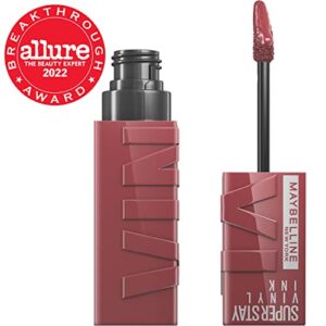 Maybelline Super Stay Vinyl Ink Longwear No-Budge Liquid Lipcolor, Highly Pigmented Color and Instant Shine, Witty, Mauve Nude Lipstick, 0.14 fl oz, 1 Count