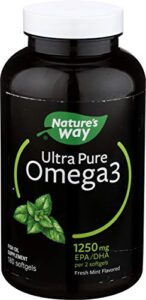 nature’s way ultra pure omega3 fish oil, 1250 mg epa/dha, mint, 180 softgels