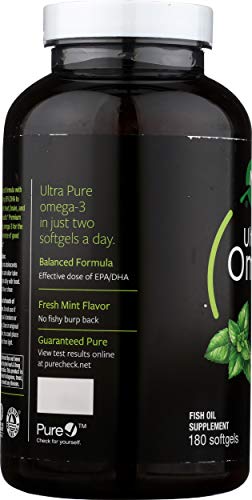 Nature's Way Ultra Pure Omega3 Fish Oil, 1250 mg EPA/DHA, Mint, 180 Softgels