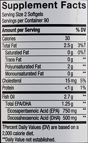 Nature's Way Ultra Pure Omega3 Fish Oil, 1250 mg EPA/DHA, Mint, 180 Softgels