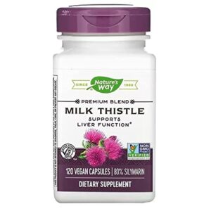 nature’s way milk thistle, premium blend, 80% silymarin per serving, non-gmo, 120 capsules