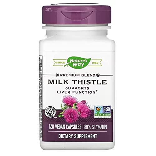 Nature's Way Milk Thistle, Premium Blend, 80% Silymarin per serving, Non-GMO, 120 Capsules