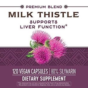 Nature's Way Milk Thistle, Premium Blend, 80% Silymarin per serving, Non-GMO, 120 Capsules