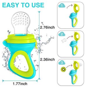 Baby Food Feeder, Fresh Food - 2 Pack Fruit Feeder Pacifier, 6 Different Sized Silicone Pacifiers | Baby Food Dispensing Spoon | Baby Feeding Set | Fresh Frozen Fruit (Green)