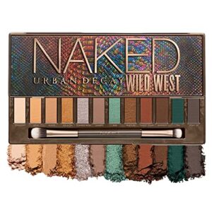 URBAN DECAY Naked Wild West Eyeshadow Palette, 12 Desert-Inspired Neutral Shades with Green & Blue - 100% Vegan, Ultra-Blendable, Rich Colors - Set Includes Mirror & Double-Ended Makeup Brush