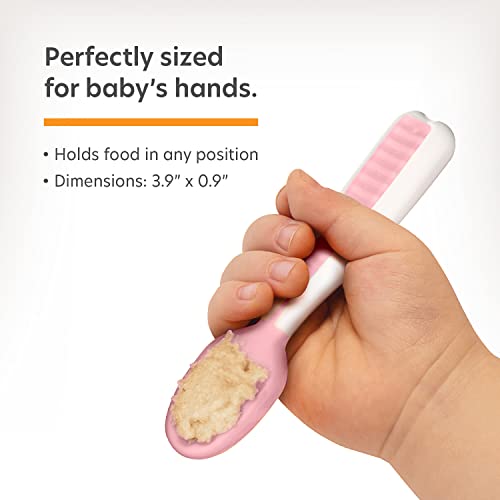 NumNum Pre-Spoon GOOtensils | Baby Spoon Set (Stage 1 + Stage 2) | BPA Free Silicone Self Feeding Toddler Utensils | for Kids Ages 6 Months+, 1-Pack, Two Spoons, Frosty Lilac/Rosebud