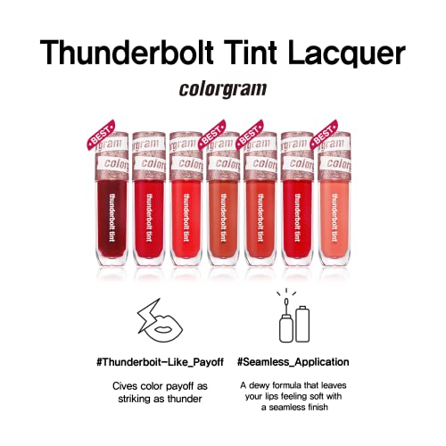COLORGRAM Thunderbolt Tint Lacquer - True Beauty K-Drama Makeup, Glossy Long Lasting Moisturizing Lip Stain (0.2 fl.oz, 04 Daily Tok)
