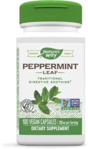 nature’s way premium herbal peppermint leaf, traditional digestive soothing and discomfort support*, 700mg per serving, 100 capsules