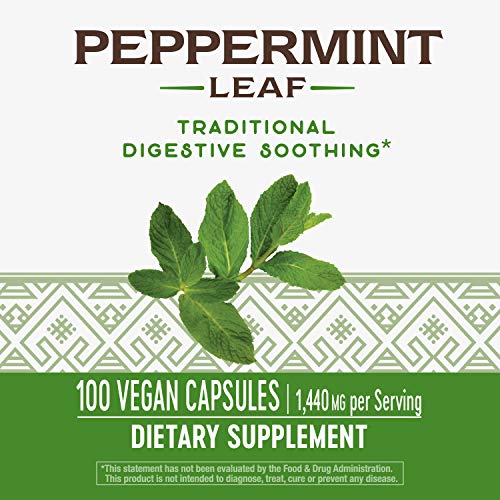 Nature's Way Premium Herbal Peppermint Leaf, Traditional Digestive Soothing and Discomfort Support*, 700mg per serving, 100 Capsules