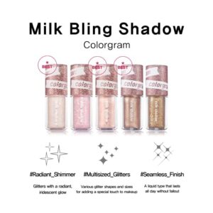 COLORGRAM Milk Bling Shadow - 02 Opal Flash | Pigmented Liquid Glitter Eyeshadow, Long-Lasting Shimmer type for Daily Makeup 0.11 fl.oz, 3.2g