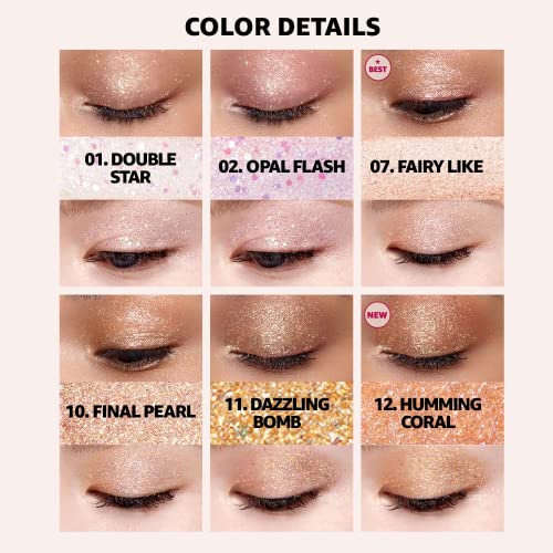 COLORGRAM Milk Bling Shadow - 02 Opal Flash | Pigmented Liquid Glitter Eyeshadow, Long-Lasting Shimmer type for Daily Makeup 0.11 fl.oz, 3.2g