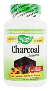 nature’s way activated charcoal, binds unwanted materials and gas*, 560mg per serving, 360 capsules