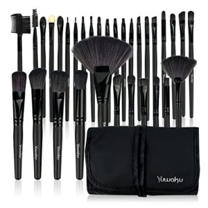 makeup brushes 32pcs, yuwaku professional makeup brush set, kabuki face eyes shadow eyeliner foundation blush lip powder liquid cream blending brushes (black)