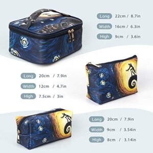MRSP 3 sets makeup bag travel small cosmetic case portable with multifunctional waterproof Organizer bag for women (The Nightmare Before Christmas)