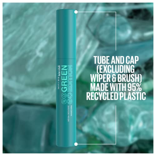 Maybelline Green Edition Mega Mousse Mascara Makeup, Smooth Buildable and Lightweight Volume, Formulated with Shea Butter, Brownish Black, 1 Count