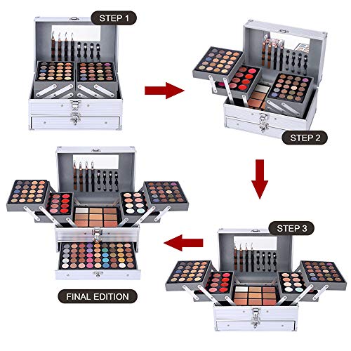 132 Color All In One Makeup Gift Set Kit- Includes 94 Eyeshadow, 12 Lip Gloss, 12 Concealer, 5 Eyebrow powder, 3 Face Powder, 3 Blush, 3 Contour Shade, 2 Lip Liners, 2 Eye Liners, 4 Eyeshadow Brush