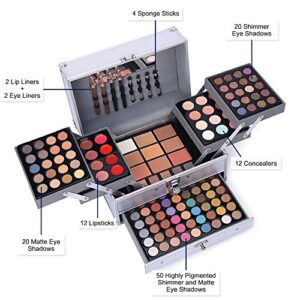 132 Color All In One Makeup Gift Set Kit- Includes 94 Eyeshadow, 12 Lip Gloss, 12 Concealer, 5 Eyebrow powder, 3 Face Powder, 3 Blush, 3 Contour Shade, 2 Lip Liners, 2 Eye Liners, 4 Eyeshadow Brush