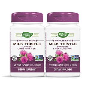 nature’s way standardized milk thistle 80% silymarin per serving, tru-id certified, non-gmo project verified, vegetarian, 120 vegetarian capsules, pack of 2
