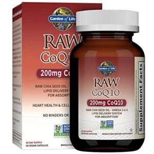 garden of life vegetarian omega 3 6 9 supplement – raw coq10 chia seed oil whole food nutrition with antioxidant support, 60 capsules