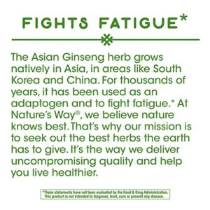 Nature's Way Premium Herbal Asian Ginseng, Fights Fatigue*, 1,120mg Per Serving, 100 Capsules