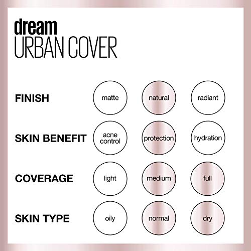 Maybelline Dream Urban Cover Flawless Coverage Foundation Makeup, SPF 50, Warm Nude