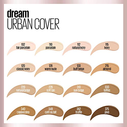 Maybelline Dream Urban Cover Flawless Coverage Foundation Makeup, SPF 50, Warm Nude