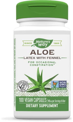 Nature's Way Aloe Latex with Fennel, for Occasional Constipation*, Non-GMO Project Verified, Vegan, 100 Capsules