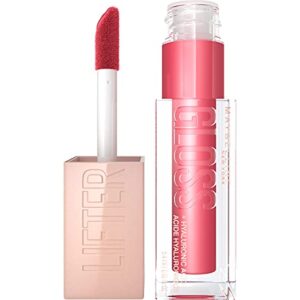 maybelline lifter gloss, hydrating lip gloss with hyaluronic acid, high shine for plumper looking lips, heat, raspberry neutral, 0.18 ounce