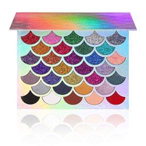 the original mermaid glitter eyeshadow palette (32 colors) – 21 pressed glitters, 6 shimmery & 5 matte shades – highly pigmented – waterproof & long-lasting (mermaid)