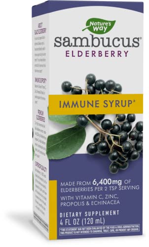 Nature's Way Sambucus Elderberry Immune Syrup with Vitamin C, Echinacea, & Zinc, Immune Support*, 4 Fl. Oz. (Packaging May Vary)