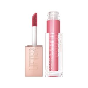 maybelline lifter gloss, hydrating lip gloss with hyaluronic acid, high shine for plumper looking lips, petal, warm pink neutral, 0.18 ounce
