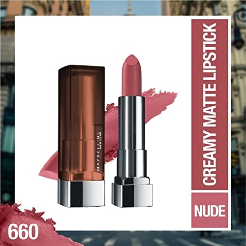 Maybelline Color Sensational Lipstick, Lip Makeup, Matte Finish, Hydrating Lipstick, Nude, Pink, Red, Plum Lip Color, Touch Of Spice, 0.15 oz; (Packaging May Vary)