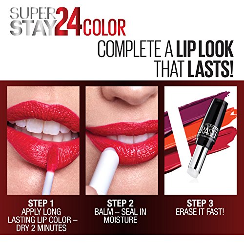 Maybelline Super Stay 24, 2-Step Liquid Lipstick Makeup, Long Lasting Highly Pigmented Color with Moisturizing Balm, Everlasting Wine, Plum Red, 1 Count