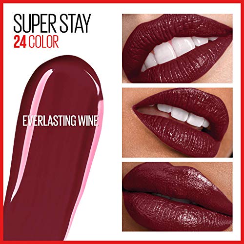 Maybelline Super Stay 24, 2-Step Liquid Lipstick Makeup, Long Lasting Highly Pigmented Color with Moisturizing Balm, Everlasting Wine, Plum Red, 1 Count