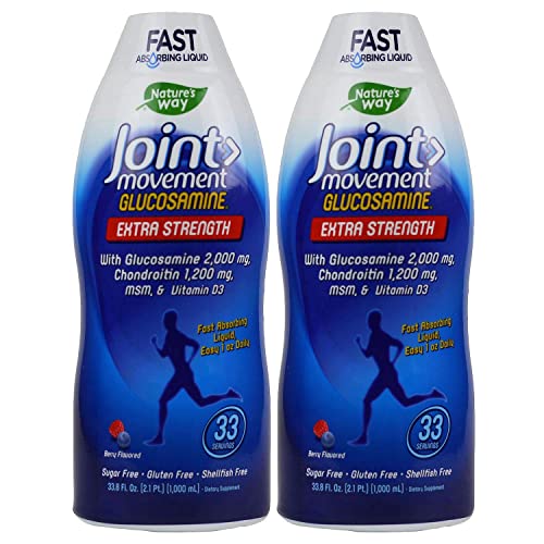 Glucosamine Chondroitin MSM - Natures Way Wellesse Joint Movement Liquid Dietary Joint Supplements Women Men - Hip Knee Back Arthritis with Hyaulic Acid Gluten - Move Free 33.8 oz (2)