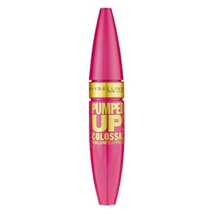maybelline volum’ express pumped up colossal mascara, washable formula infused with collagen for up to 16x lash volume, glam black, 1 count