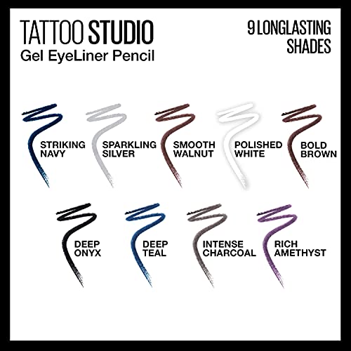 Maybelline TattooStudio Long-Lasting Sharpenable Eyeliner Pencil, Glide on Smooth Gel Pigments with 36 Hour Wear, Waterproof, Smooth Walnut, 1 Count